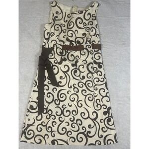 RK Originals Women's Size 10 Sleeveless Dress Brown Swirl Pattern Ribbon Belt